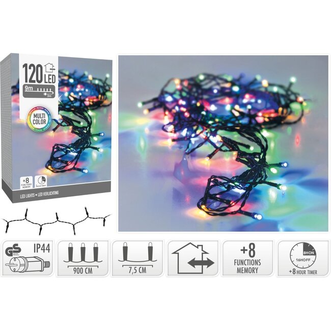 Weihnachts-Lichterkette - 120 LEDs - 9 m - Mehrfarbig - Timer, Lichtfunktionen und Memory-Funktion - Für außen