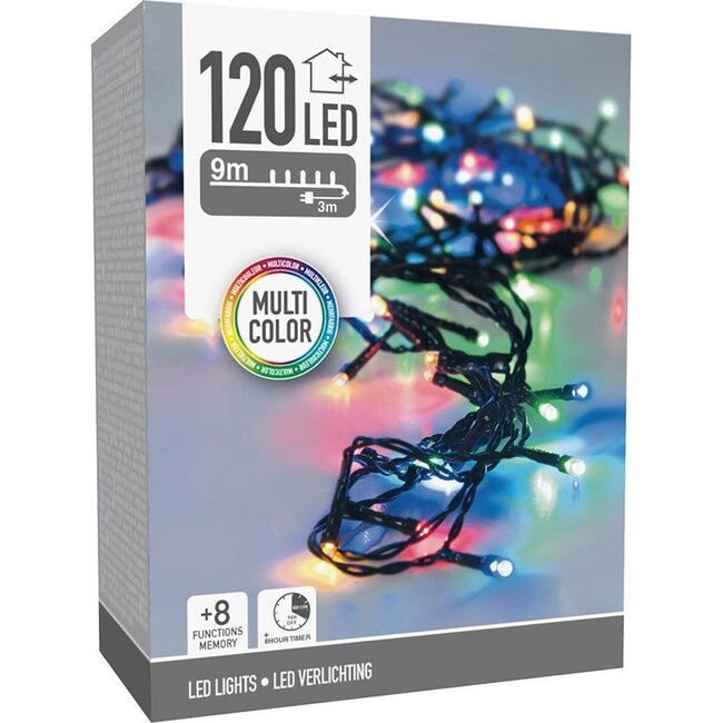 Weihnachts-Lichterkette - 120 LEDs - 9 m - Mehrfarbig - Timer, Lichtfunktionen und Memory-Funktion - Für außen