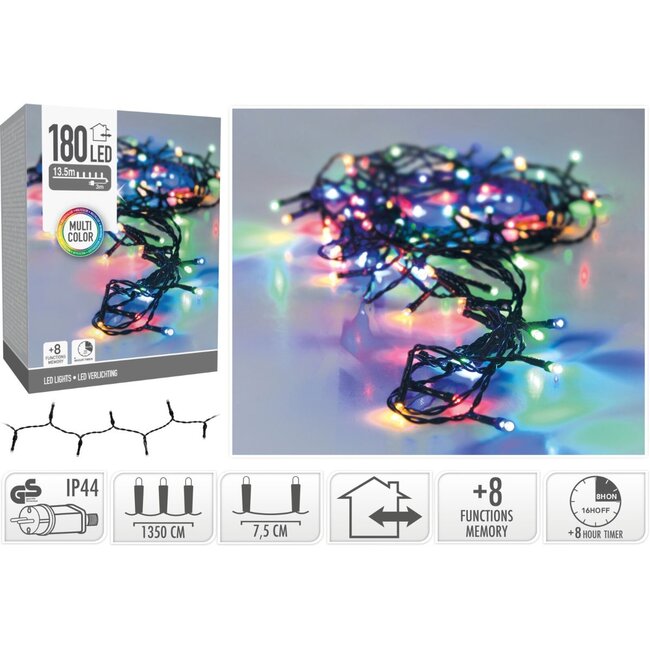 Christmas lights 180 LED - 13.5m - multicolor - Timer - Light functions - Memory - Outdoor