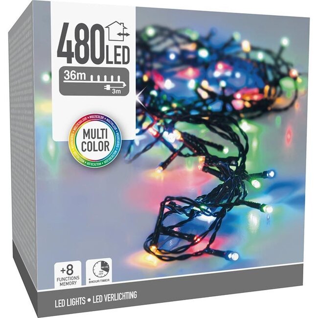 Christmas lights 480 LED - 36m - multicolor - Timer - Light functions - Memory - Outside