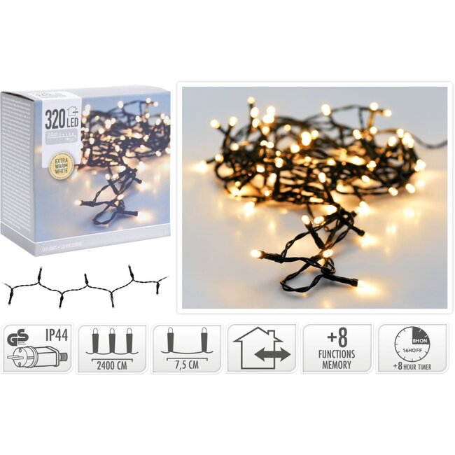 Weihnachtslichterkette - 320 LEDs - 24 m - Extrawarmweiß - Timer, Lichtfunktionen und Speicher - Außen