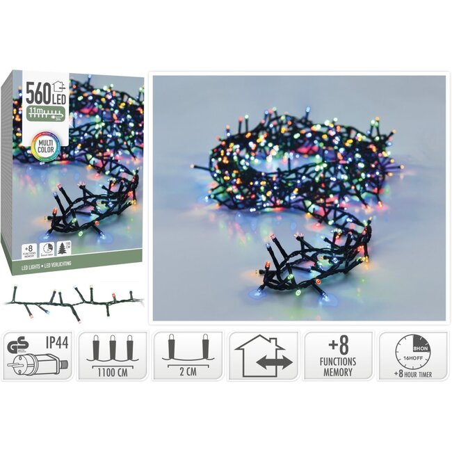 Microcluster-Lichterkette - 560 LEDs - 11 m - Mehrfarbig - Timer, Lichtfunktionen und Memory-Funktion - Für außen