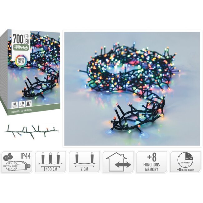 Micro-Cluster-LED-Lichterkette für außen - 700 LEDs, 14 m, Mehrfarbig, Timer, Lichtfunktionen und Speicher