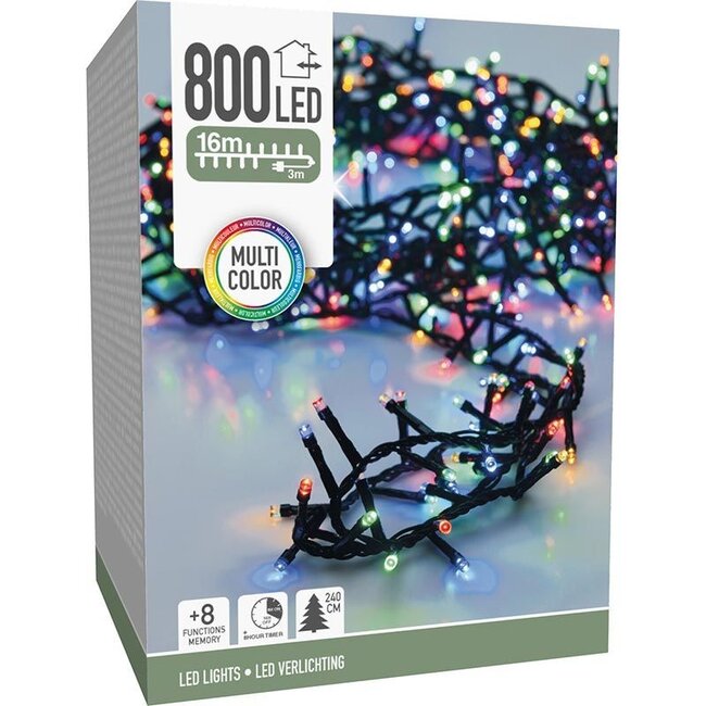 Micro-Cluster-Lichterkette - 800 LEDs - 16 m - Mehrfarbig - Timer, Lichtfunktionen und Speicher - Außen