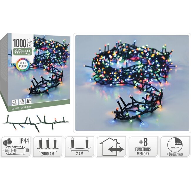 Micro Cluster LED String Lights - 1000 LED - 20m - multicolor - Timer - Light functions - Memory - Outdoor