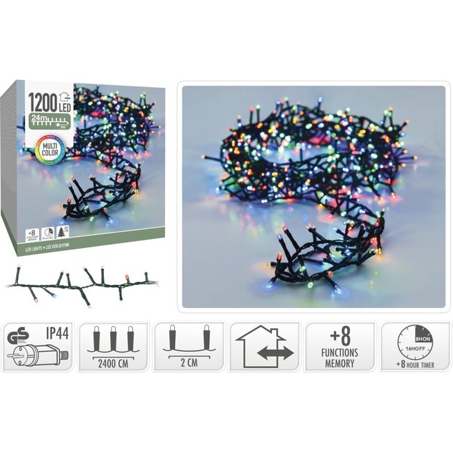 Micro Cluster LED String Lights - 1200 LED - 24m - multicolor - Timer - Light functions - Memory - Outdoor