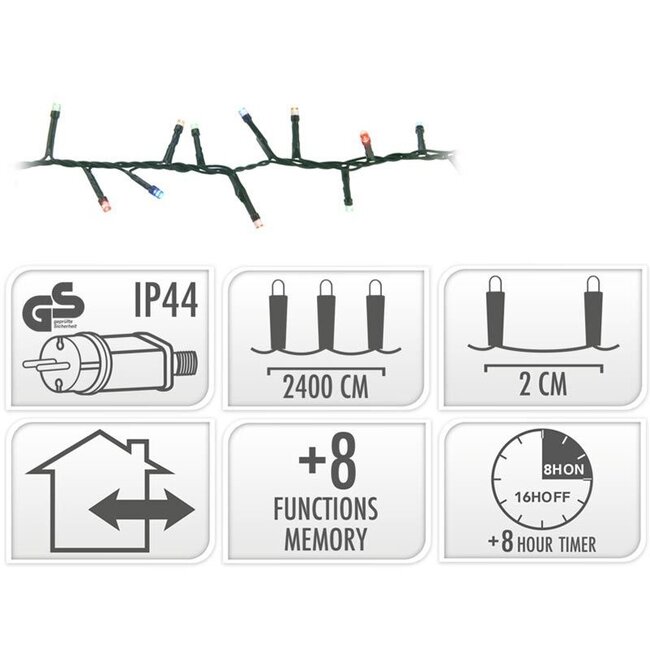 Micro Cluster LED String Lights - 1200 LED - 24m - multicolor - Timer - Light functions - Memory - Outdoor
