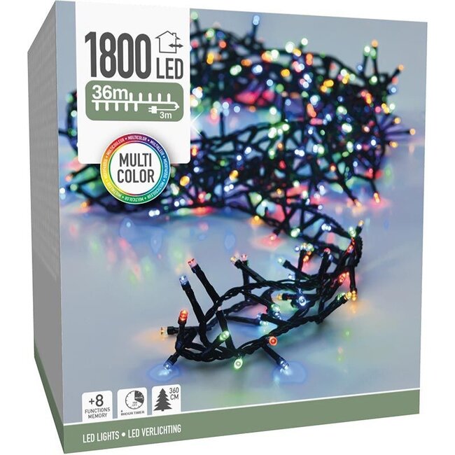 Micro-Cluster-Lichterkette - 1.800 LEDs - 36 m - Mehrfarbig - Timer, Lichtfunktionen und Speicher - Außen