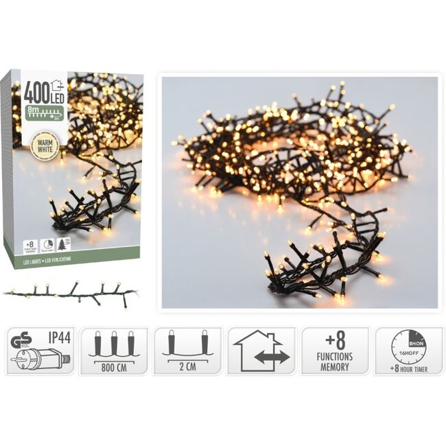 Micro Cluster LED String Lights - 400 LED - 8m - warm white - Timer - Light functions - Memory - Outdoor