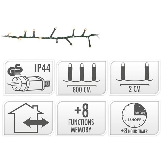 Micro Cluster LED String Lights - 400 LED - 8m - warm white - Timer - Light functions - Memory - Outdoor