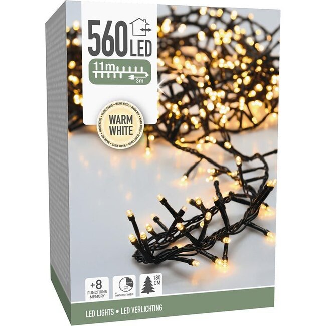 Micro-Cluster-LED-Lichterkette für außen - 560 LEDs, 11 m, Warmweiß, Timer, Lichtfunktionen und Speicher