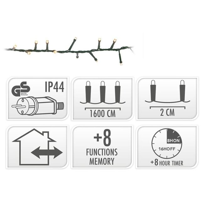 Micro Cluster LED String Lights - 800 LED - 16m - warm white - Timer - Light functions - Memory - Outdoor