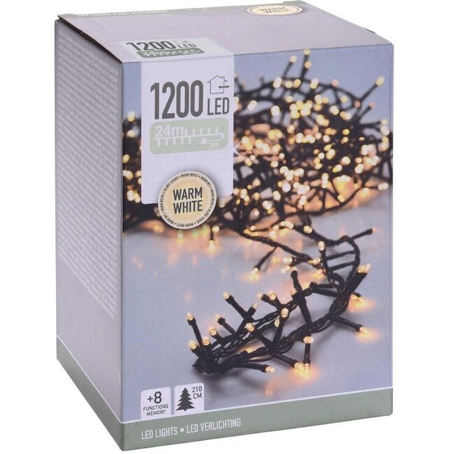 Micro Cluster LED String Lights - 1200 LED - 24m - warm white - Timer - Light functions - Memory - Outdoor