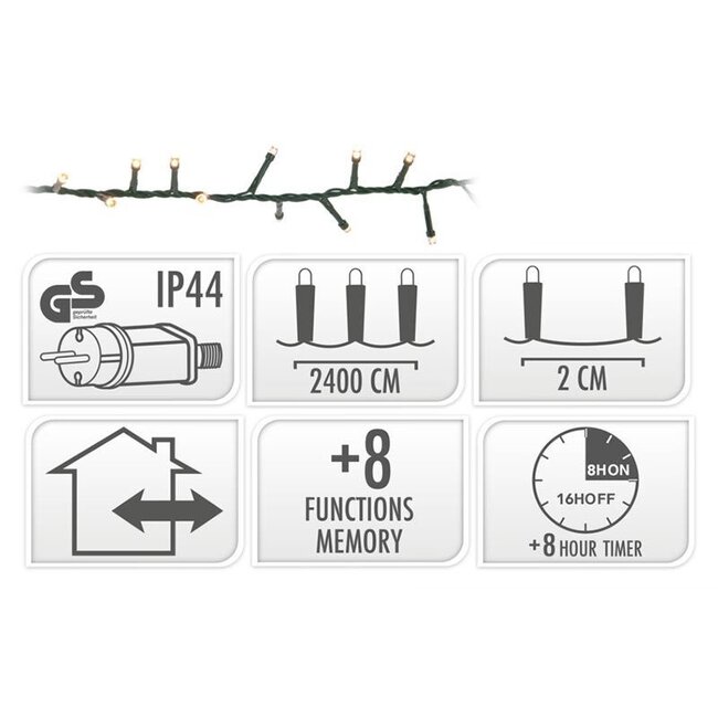 Micro Cluster LED String Lights - 1200 LED - 24m - warm white - Timer - Light functions - Memory - Outdoor