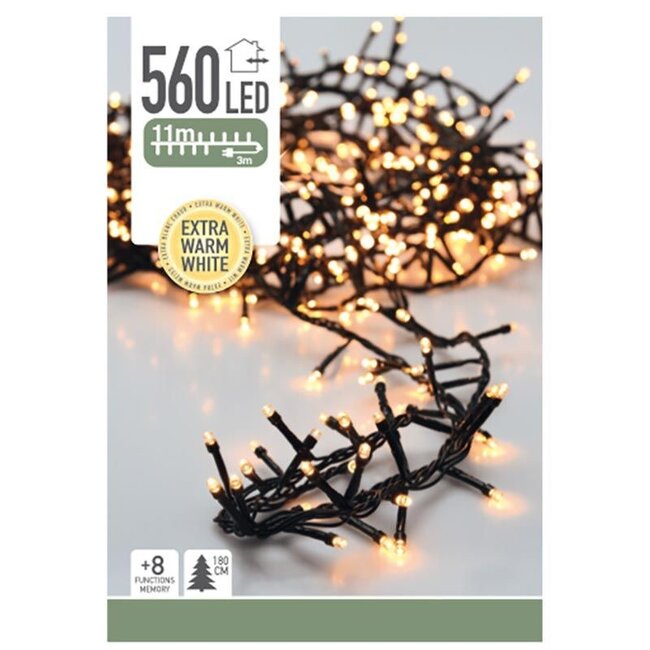 Micro-Cluster-LED-Lichterkette für außen - 560 LEDs, 11 m, Extrawarmweiß, Timer, Lichtfunktionen und Speicher