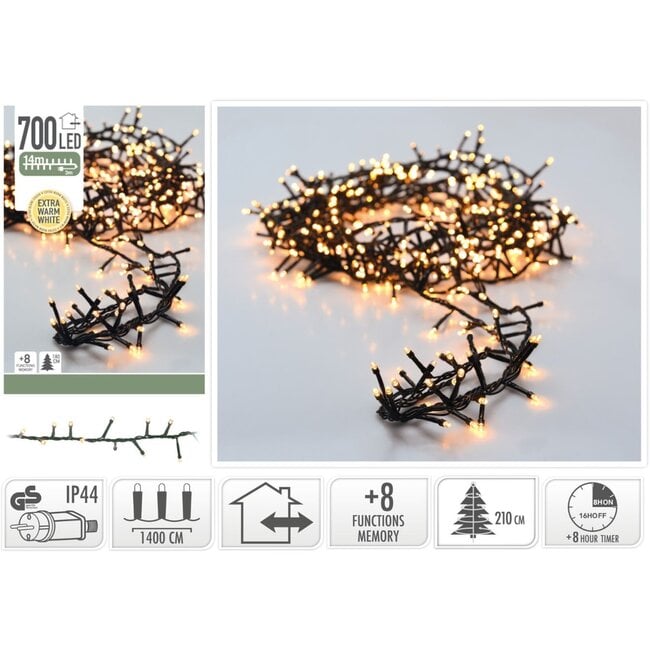 Micro Cluster LED String Lights - 700 LED - 14m - extra warm white - Timer - Light functions - Memory - Outdoor