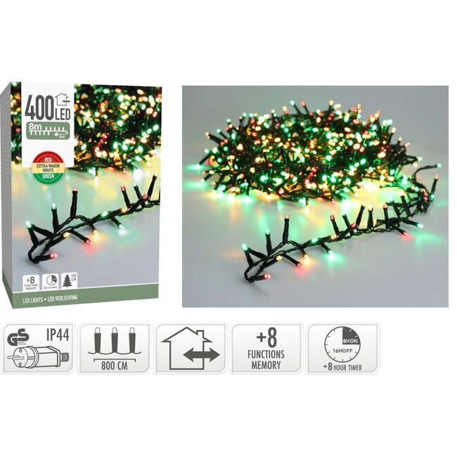Micro Cluster LED String Lights - 400 LED - 8m - three tone traditional - Timer - Light functions - Memory - Outdoor