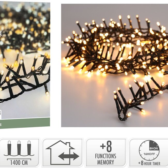 Micro-Cluster-Lichterkette - 700 LEDs - 14 m - Romantischer Zweifarbmix - Timer, Lichtfunktionen und Speicher - Außen