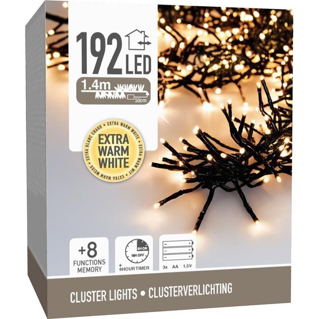 Cluster lighting 192 LED - 1.4m - extra warm white - Battery - Light functions - Memory - Timer