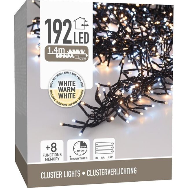 Cluster-Lichterkette - 192 LEDs - 1,4 m - Lieblicher Zweifarbmix - Batterie - Lichtfunktionen, Speicher und Timer