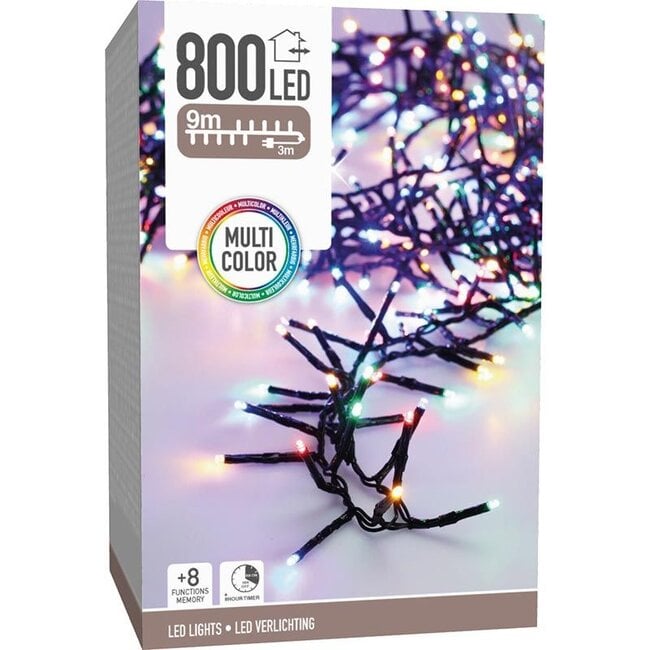 Maxi Cluster Christmas lights - 800 LED - 12m - multicolor - Timer - Light functions - Memory - Outdoor