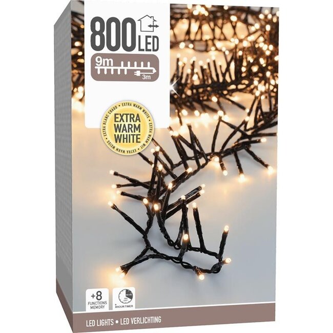 Maxi-Cluster-Weihnachtslichterkette - 800 LEDs - 12 m - Extrawarmweiß - Timer, Lichtfunktionen und Speicher - Außen