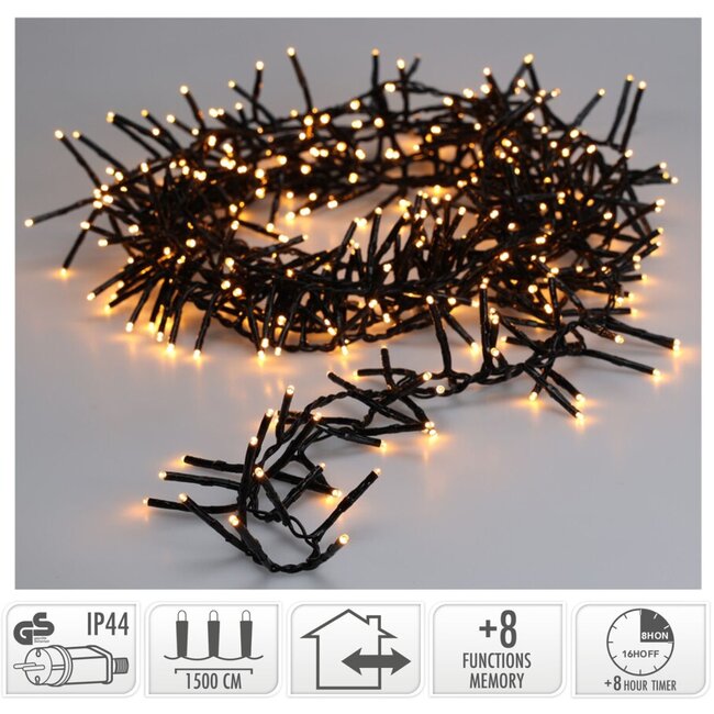 Maxi Cluster Christmas lights - 1000 LED - 15m - extra warm white - Timer - Light functions - Memory - Outdoor