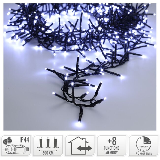 Maxi Cluster Christmas lights - 400 LED - 6m - white - Timer - Light functions - Memory - Outdoor