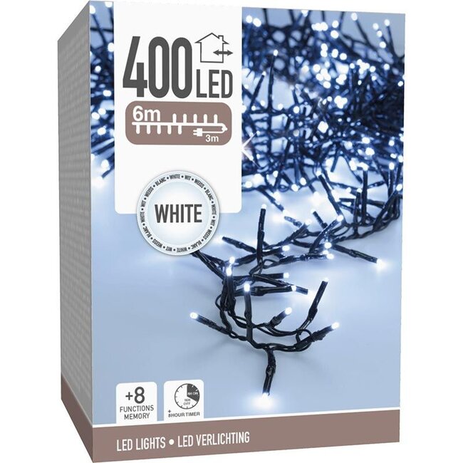 Maxi-Cluster-Weihnachtslichterkette - 400 LEDs - 6 m - Weiß - Timer, Lichtfunktionen und Speicher - Außen