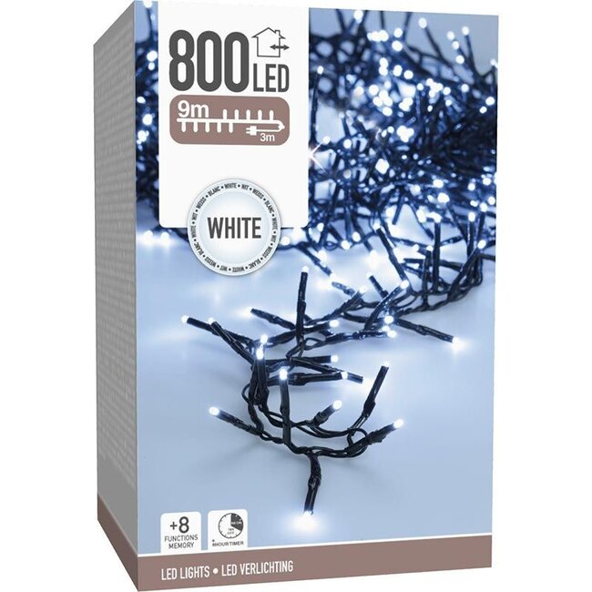Maxi-Cluster-Weihnachtslichterkette - 800 LEDs - 12 m - Weiß - Timer, Lichtfunktionen und Memory-Funktion - Für außen