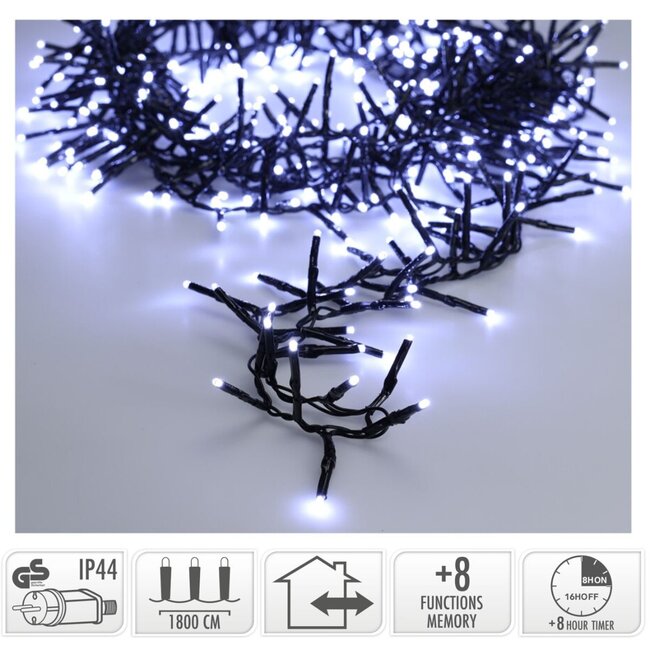 Maxi-Cluster-LED-Weihnachtslichterkette für außen - 1200 LEDs, 18 m, Weiß, Timer, Lichtfunktionen und Speicher