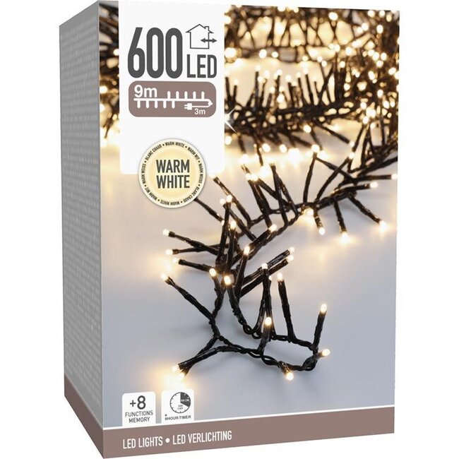 Maxi Cluster Christmas lights - 600 LED - 9m - warm white - Timer - Light functions - Memory - Outdoor