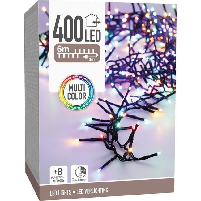 Maxi-Cluster-Weihnachtslichterkette - 400 LEDs - 6 m - Mehrfarbig - Timer, Lichtfunktionen und Speicher - Außen