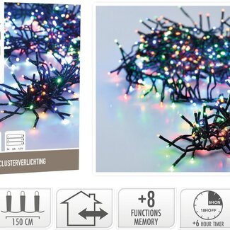 Clusterverlichting 192 led -  1.4m - multicolor - Batterij - Lichtfuncties - Geheugen - Timer