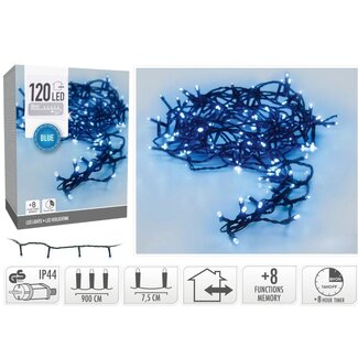 Christmas lights 120 LED - 9m - blue - Timer - Light functions - Memory