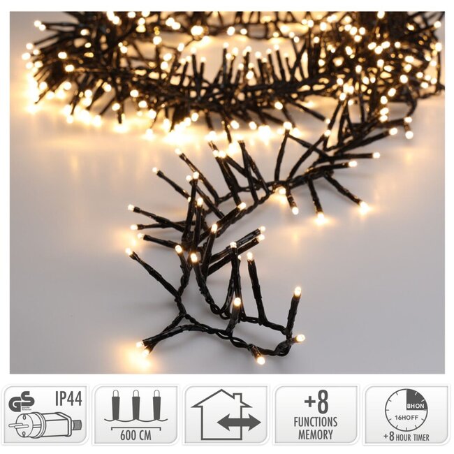 Maxi Cluster Christmas lights - 400 LED - 6m - warm white - Timer - Light functions - Memory - Outdoor