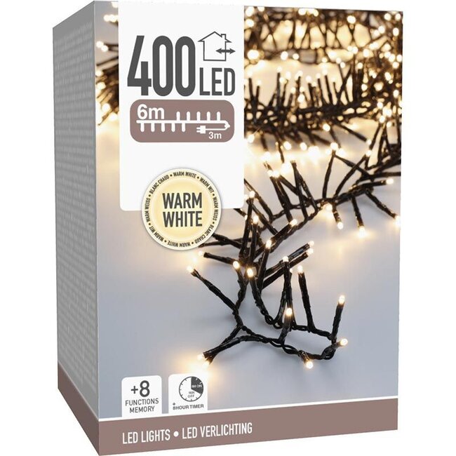 Maxi Cluster Christmas lights - 400 LED - 6m - warm white - Timer - Light functions - Memory - Outdoor