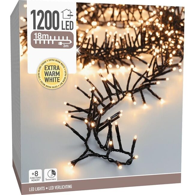 Maxi Cluster Christmas lights - 1200 LED - 18m - extra warm white - Timer - Light functions - Memory - Outdoor