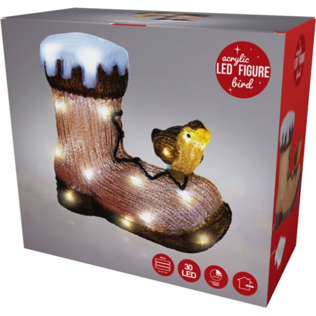 LED-Weihnachtsfigur aus Acryl - Vogel auf Stiefel - 28 cm