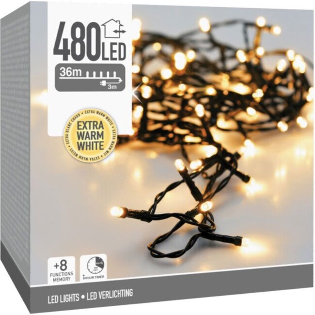 Christmas lights 480 LED - 36m - extra warm white - Timer - Light functions - Memory - Outdoor