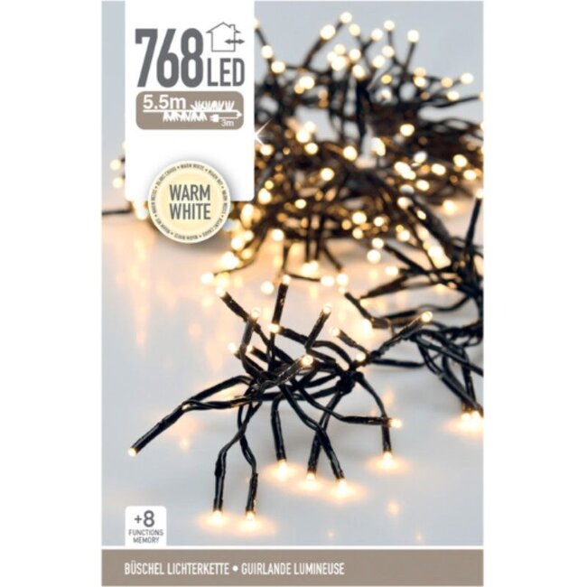 Cluster-Lichterkette - 768 LEDs - 5,5 m - Warmweiß - Timer und Lichtfunktionen