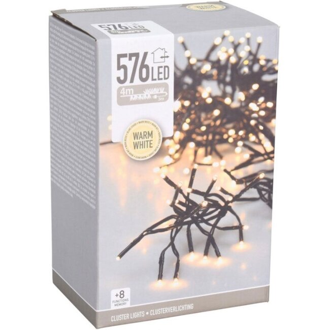 Cluster-LED-Lichterkette - 576 LEDs, 4 m, Warmweiß, Timer und Lichtfunktionen