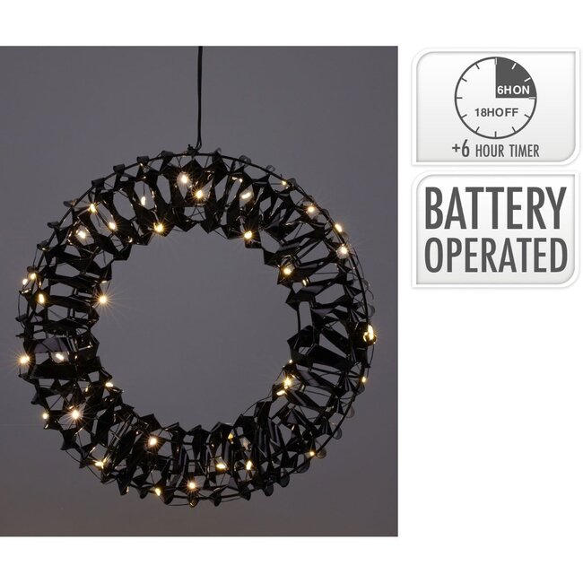 Beleuchteter Kranz - Schwarz - 30 cm - 50 LEDs