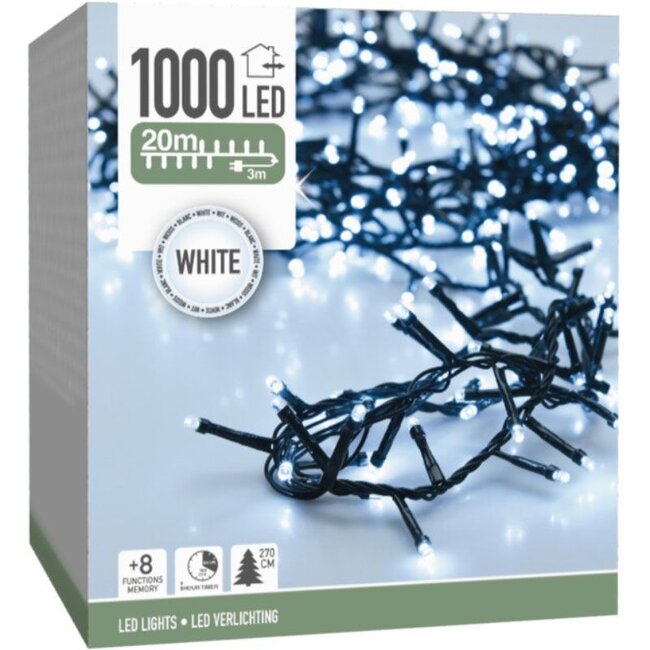 Microcluster-Lichterkette - 1000 LEDs - 20 m - Weiß - Timer, Lichtfunktionen und Memory-Funktion - Für außen