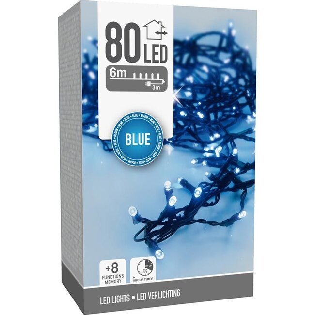 Weihnachtslichterkette - 80 LEDs - 6 m - Blau - Timer, Lichtfunktionen und Speicher - Außen