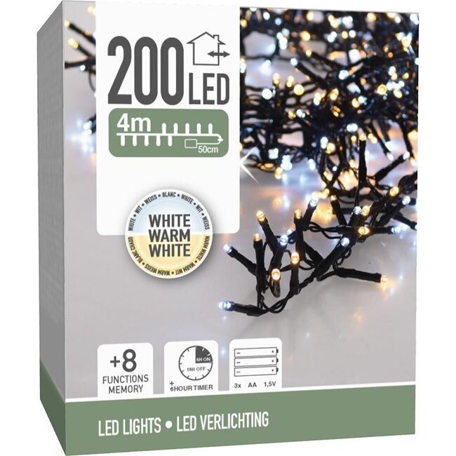 Microcluster-Lichterkette - 200 LEDs - 4 m - Two Tone Adorable - Batteriebetrieben - Lichtfunktionen, Memory-Funktion und Timer