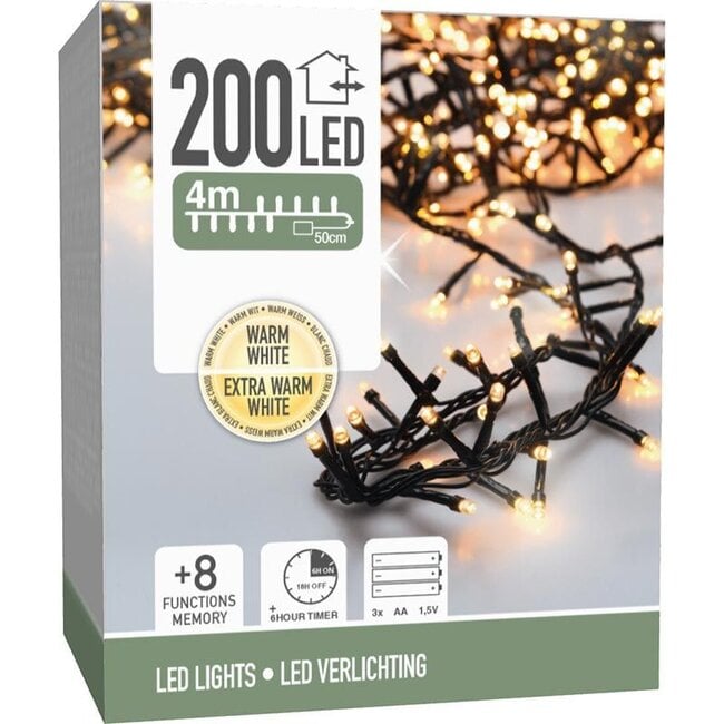 Micro Cluster LED String Lights 200 LED - 4m - two tone romantic - Battery - Light functions - Memory - Timer