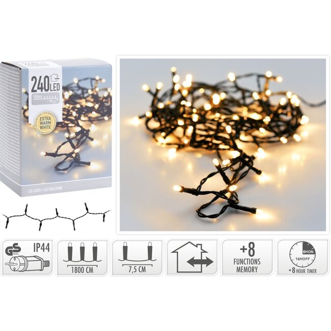 Christmas lights 240 LED - 18m - extra warm white - Timer - Light functions - Memory - Outdoor