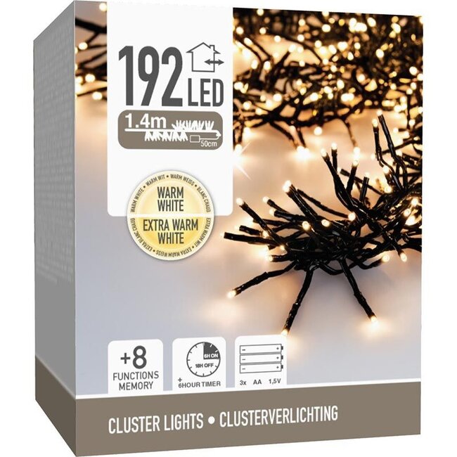 Cluster-Lichterkette - 192 LEDs - 1,4 m - Romantischer Zweifarbmix - Batterie - Lichtfunktionen, Speicher und Timer