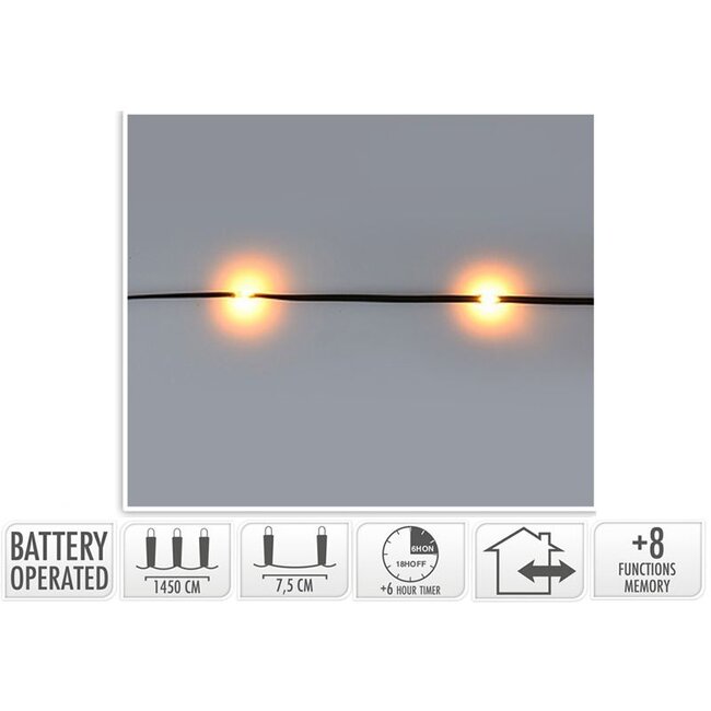 LED-Lichterkette - 192 LEDs - Extra warmweiß - Batteriebetrieben - 8 Lichtfunktionen und Timer - Soft Wire